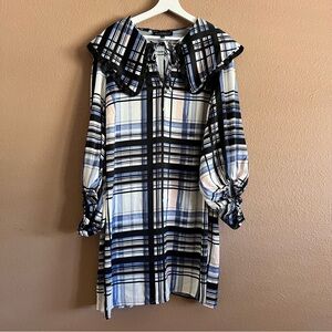 Eloquii Plaid Long Puff Sleeved Collar Mini Satin Dress Size 20 NWT